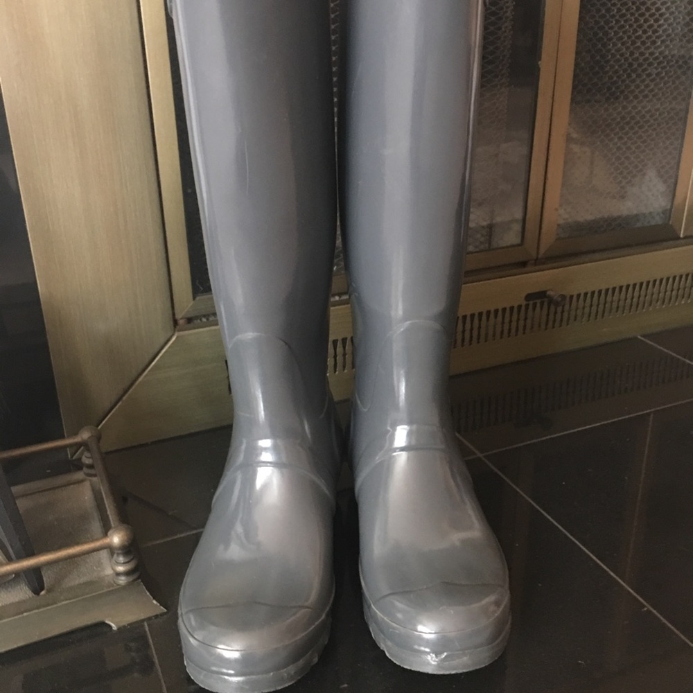 HUNTER Women Original Glossy Dark Grey Rubber Tall Rain Boots US 7M - Picture 3 of 7